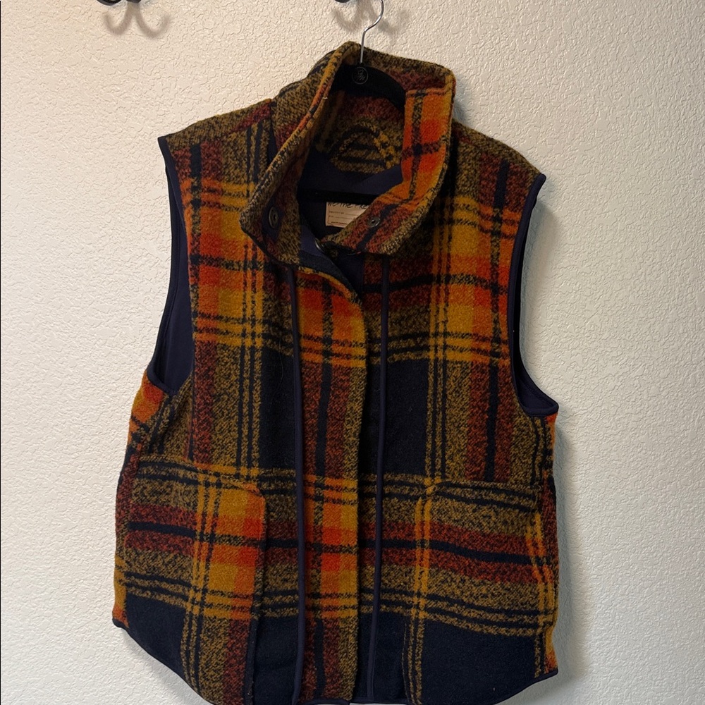 We The Free Plaid Vest in Red, Orange, and Black